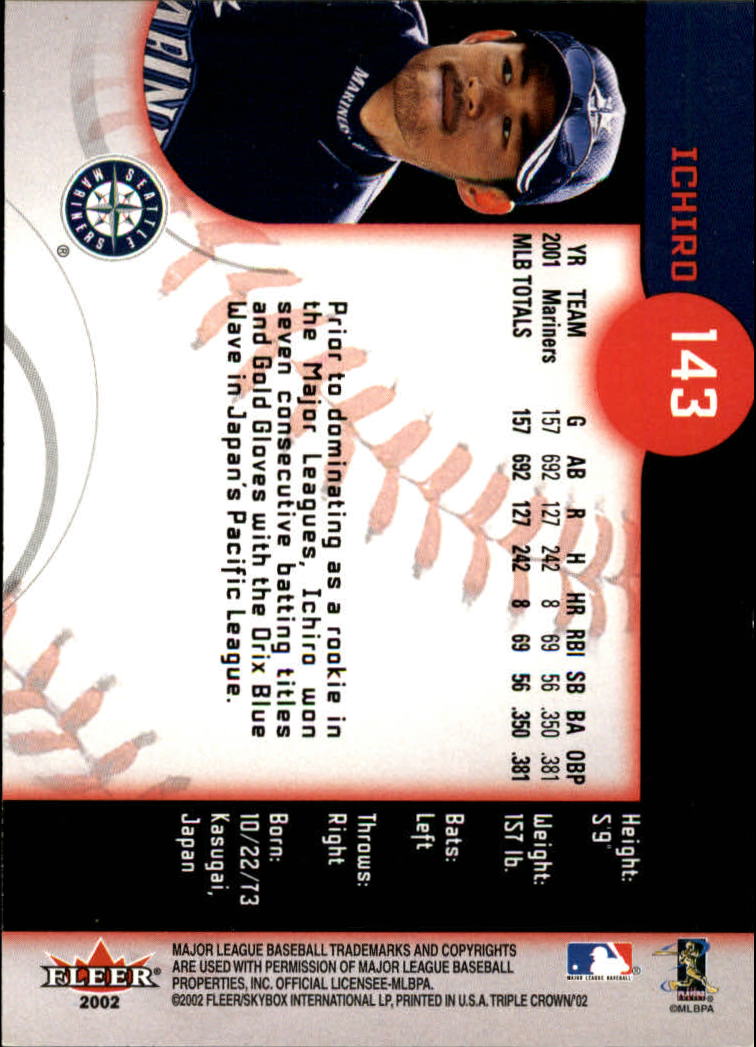 2002 Fleer Triple Crown #143 Ichiro Suzuki back image