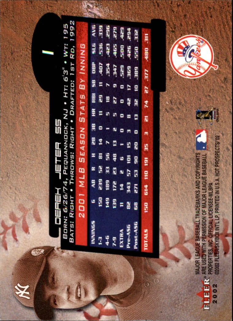 2002 Hot Prospects #1 Derek Jeter back image