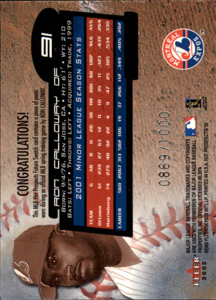 2002 Hot Prospects #91 Ron Calloway FS Pants RC back image