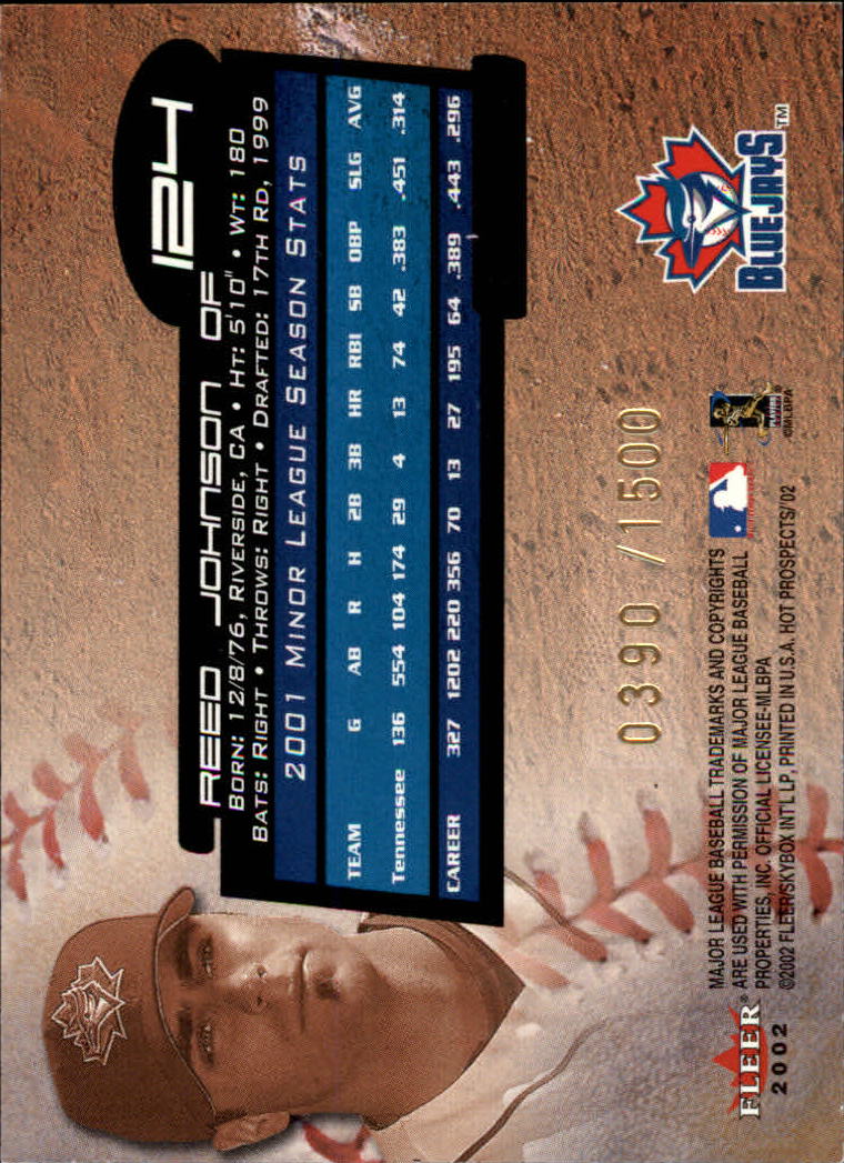 2002 Hot Prospects #124 Reed Johnson HP RC back image