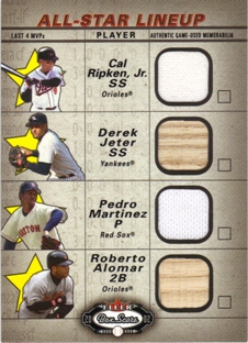 2002 Fleer Box Score All-Star Lineup Cal Ripken Derek Jeter Pedro Bat Jersey  - Sportsnut Cards