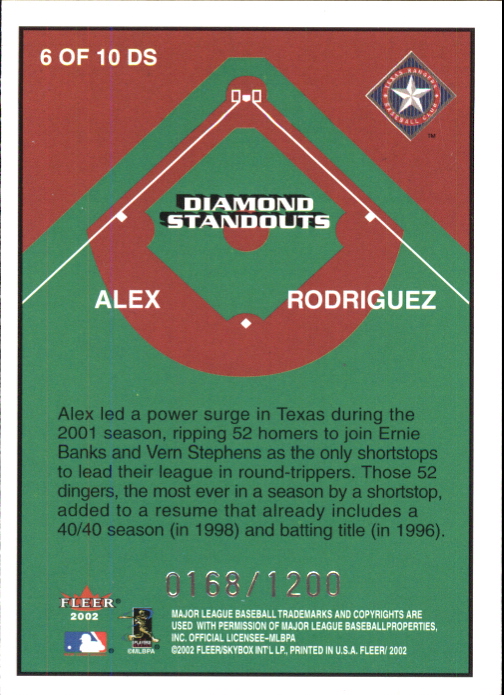 2002 Fleer Diamond Standouts #6 Alex Rodriguez back image
