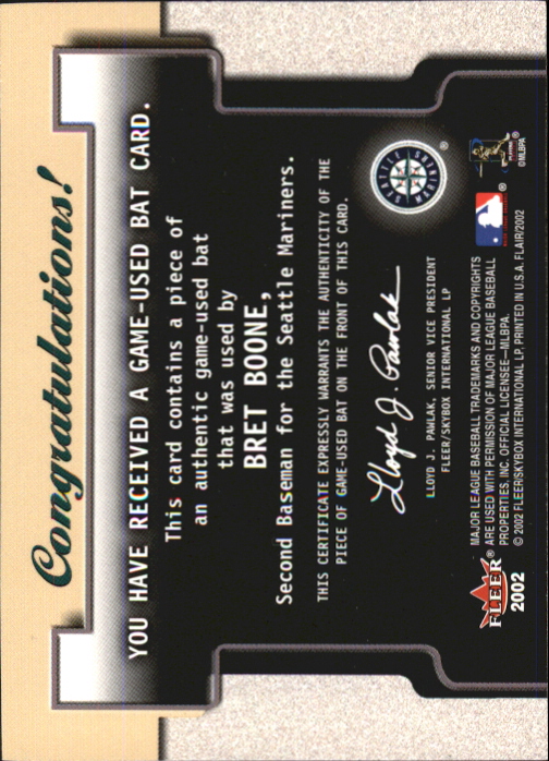 2002 Flair Power Tools Bats #5 Bret Boone * back image