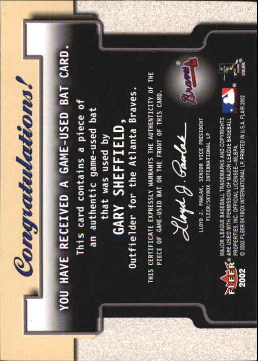 2002 Flair Power Tools Bats #22 Gary Sheffield back image