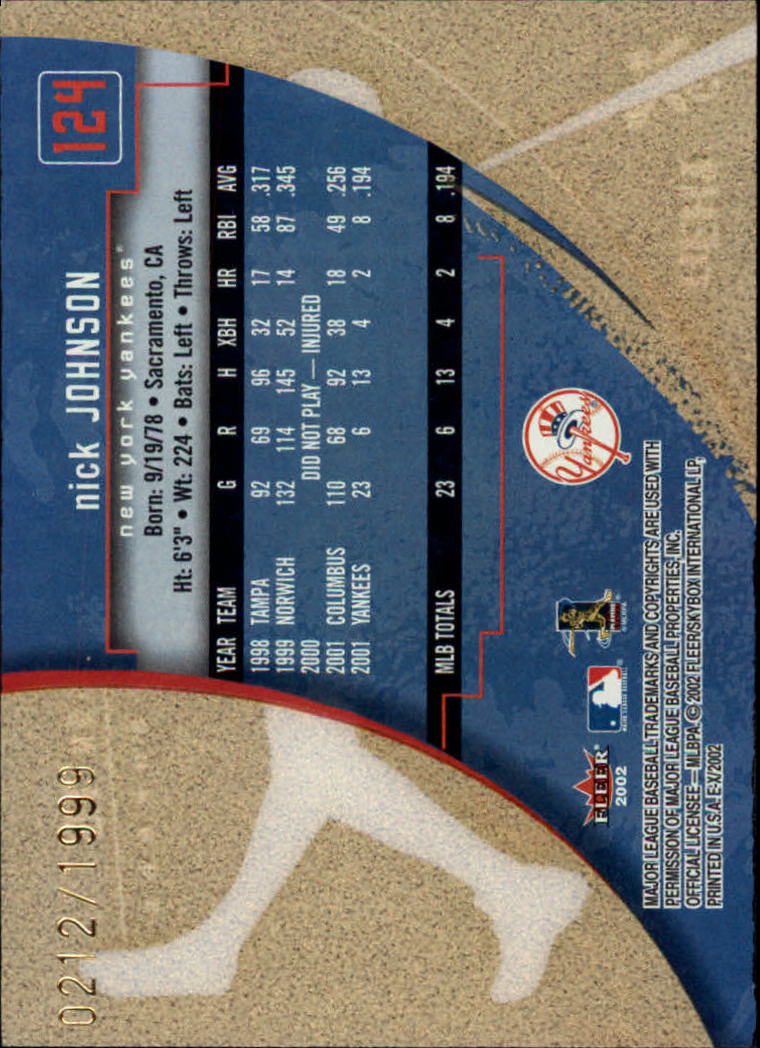 2002 E-X #124 Nick Johnson NT/1999 back image