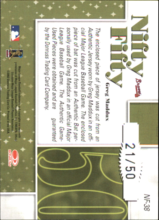 2002 Donruss Originals Nifty Fifty Combos #38 Greg Maddux back image