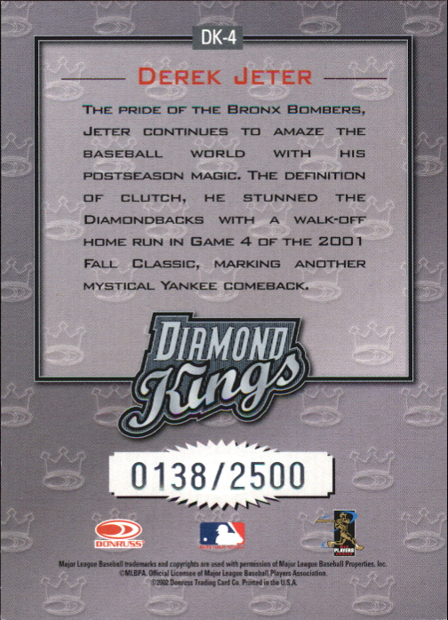 2002 Donruss Diamond Kings Inserts #DK4 Derek Jeter back image