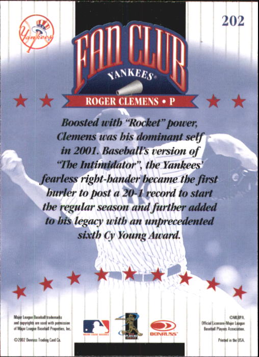 2002 Donruss #202 Roger Clemens FC back image
