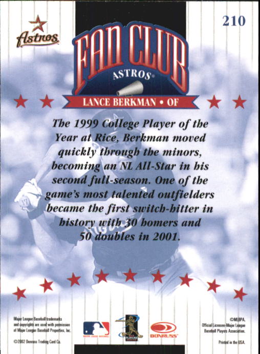 2002 Donruss #210 Lance Berkman FC back image