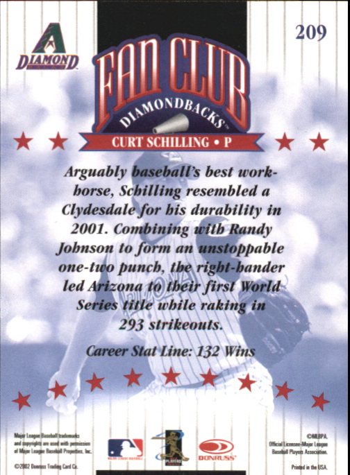 2002 Donruss Autographs #209 Curt Schilling FC/25 back image