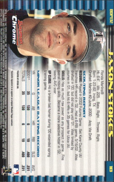 2002 Bowman Chrome Draft #132 Jason Stokes RC back image