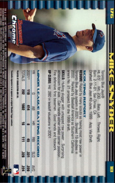 2002 Bowman Chrome #176 Mike Snyder SP RC back image