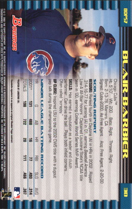 B5073- 2002 Bowman Draft BB Card #s 1-165 +Inserts -You Pick- 15+ FREE US SHIP - Picture 47 of 409