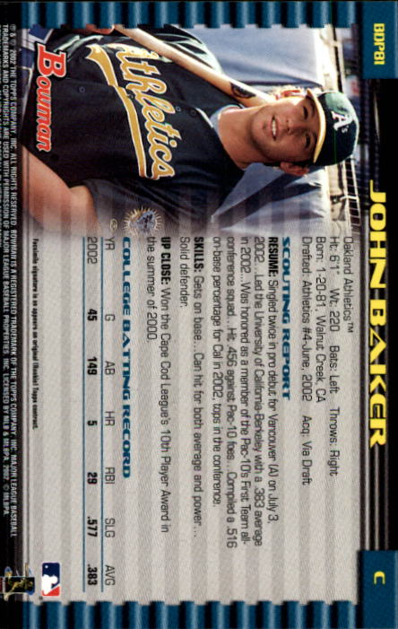 B5073- 2002 Bowman Draft BB Card #s 1-165 +Inserts -You Pick- 15+ FREE US SHIP - Picture 71 of 409