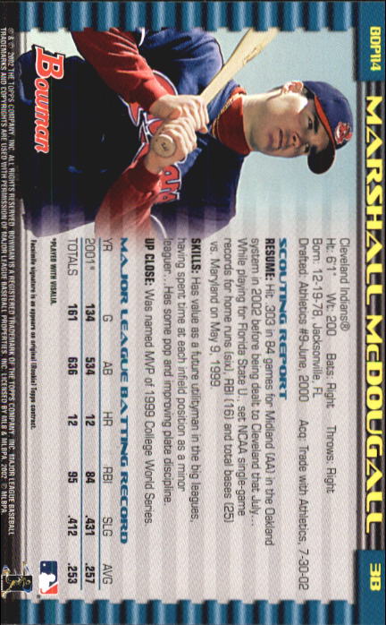 2002 Bowman Draft #BDP114 Marshall McDougall RC back image