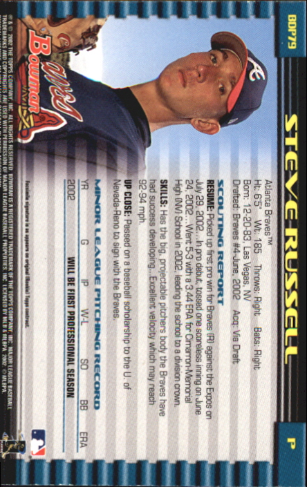 2002 Bowman Draft Gold #BDP79 Steve Russell back image