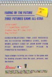 2002 Bowman Draft Fabric of the Future Relics #JK Josh Karp back image