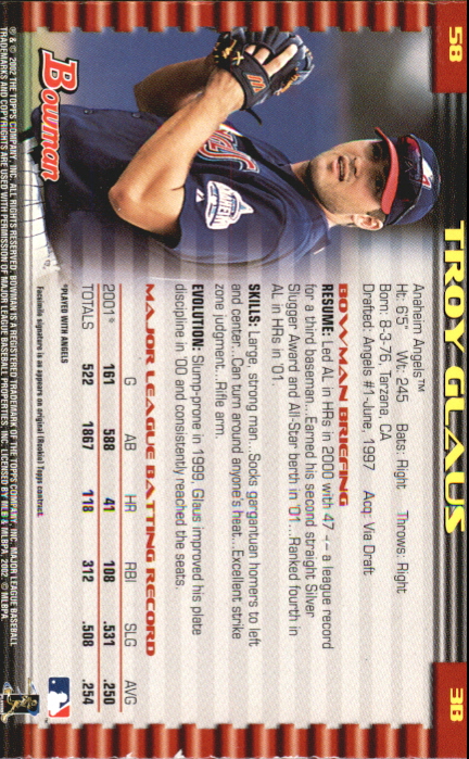 2002 Bowman Gold #58 Troy Glaus back image