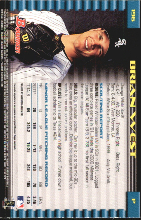 2002 Bowman Gold #196 Brian West back image