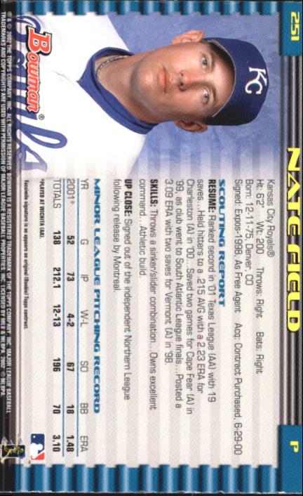 2002 Bowman Gold #251 Nate Field back image