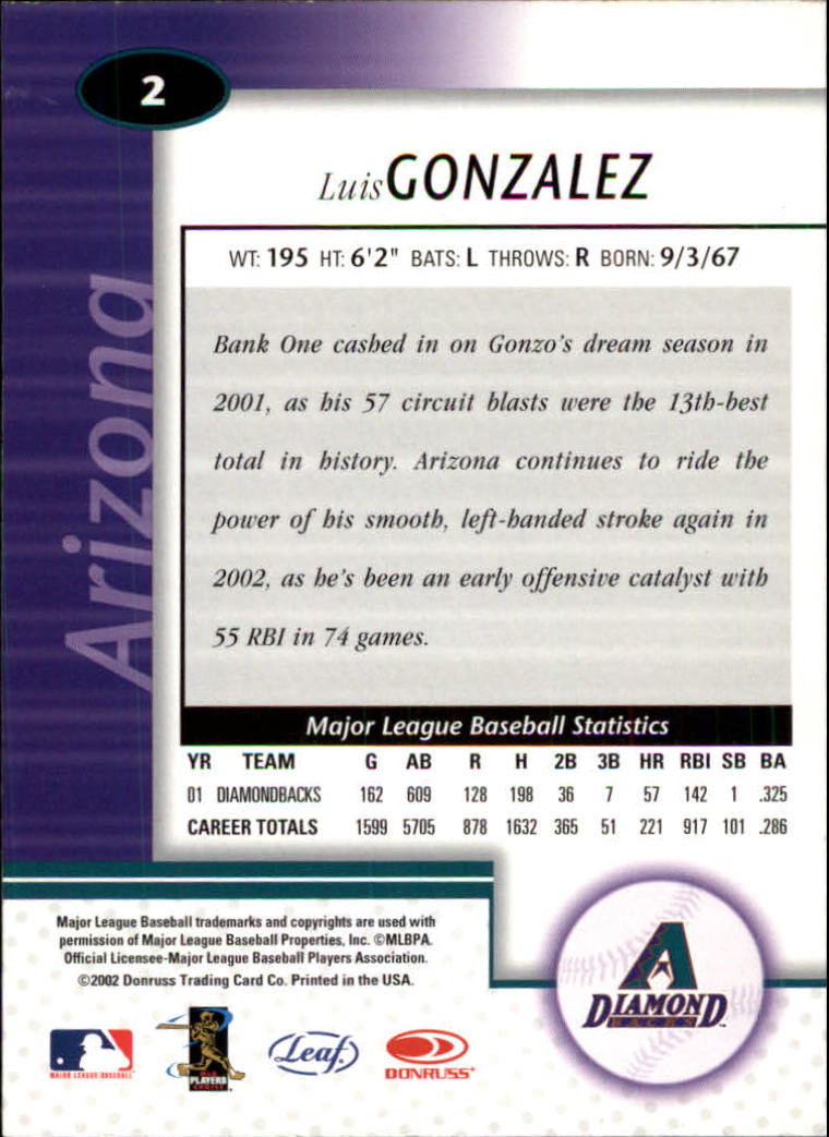 2002 Leaf Certified #2 Luis Gonzalez back image