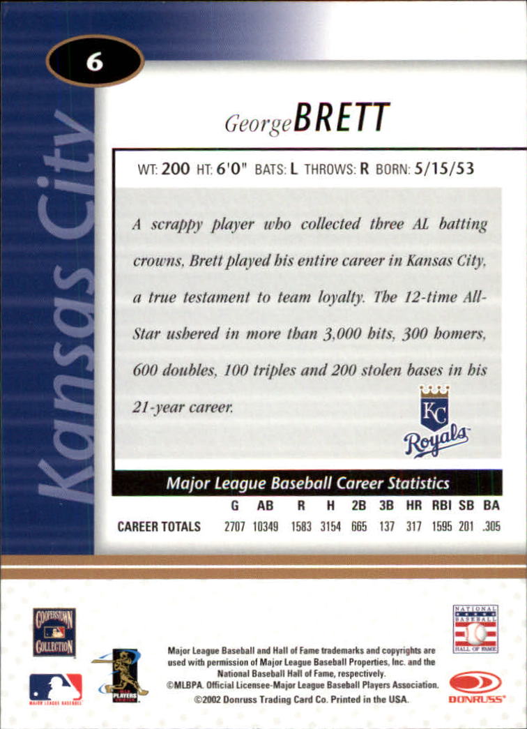 2002 Leaf Certified #6 George Brett back image