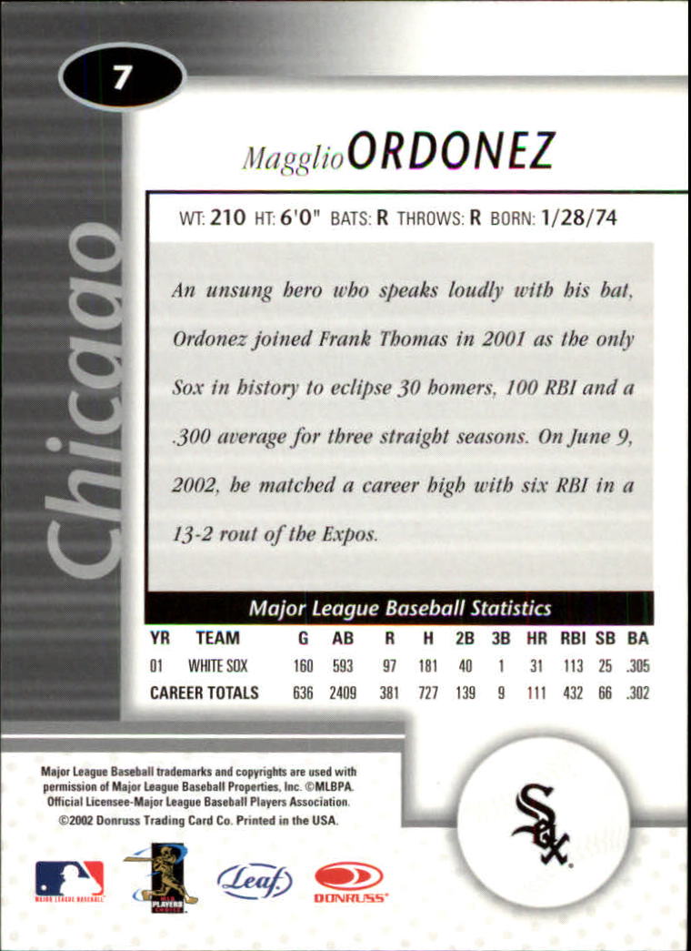 2002 Leaf Certified #7 Magglio Ordonez back image