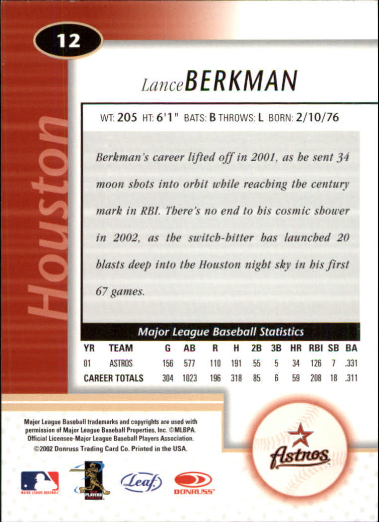 2002 Leaf Certified #12 Lance Berkman back image