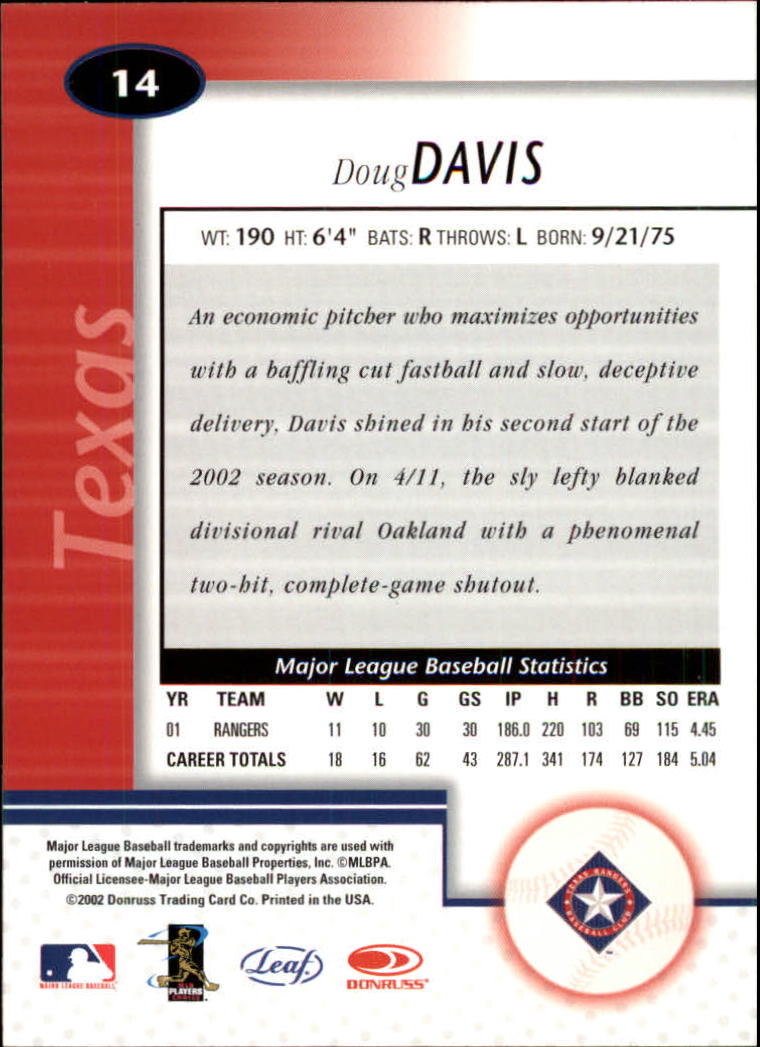 2002 Leaf Certified #14 Doug Davis back image