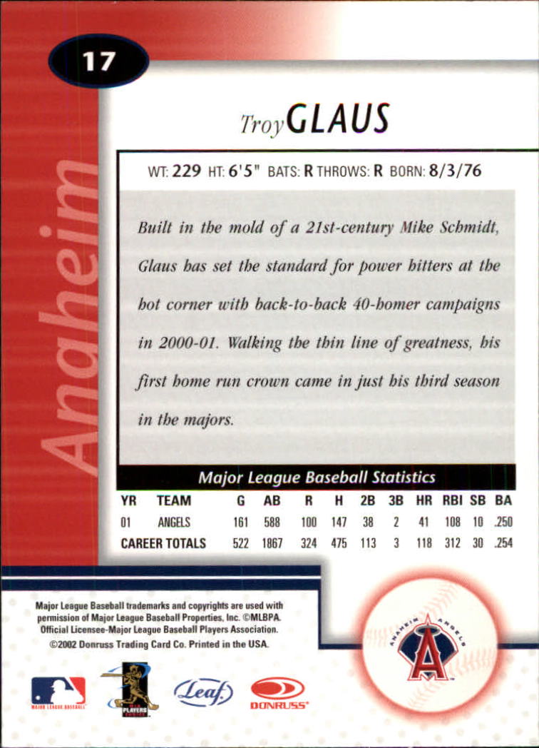 2002 Leaf Certified #17 Troy Glaus back image