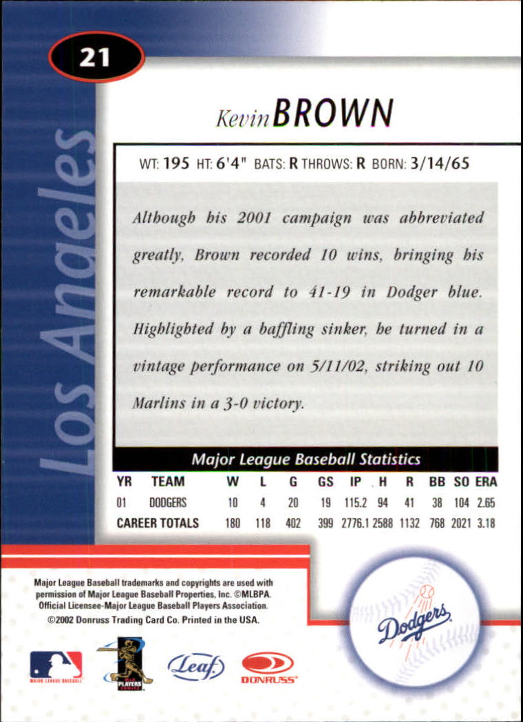 2002 Leaf Certified #21 Kevin Brown back image