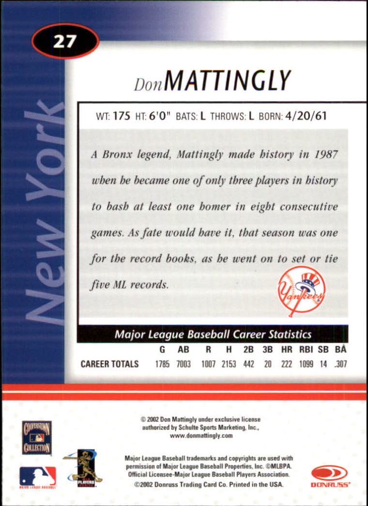 2002 Leaf Certified #27 Don Mattingly back image