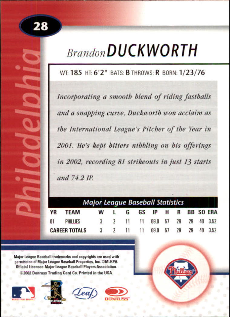 2002 Leaf Certified #28 Brandon Duckworth back image