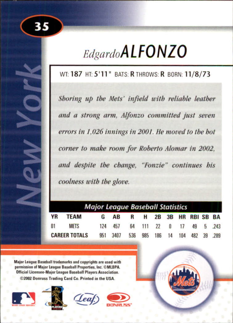 2002 Leaf Certified #35 Edgardo Alfonzo back image