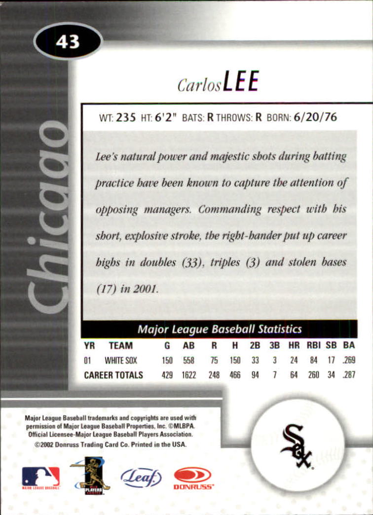 2002 Leaf Certified #43 Carlos Lee back image