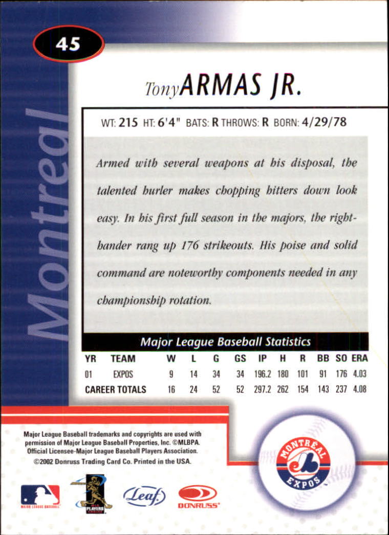 2002 Leaf Certified #45 Tony Armas Jr. back image