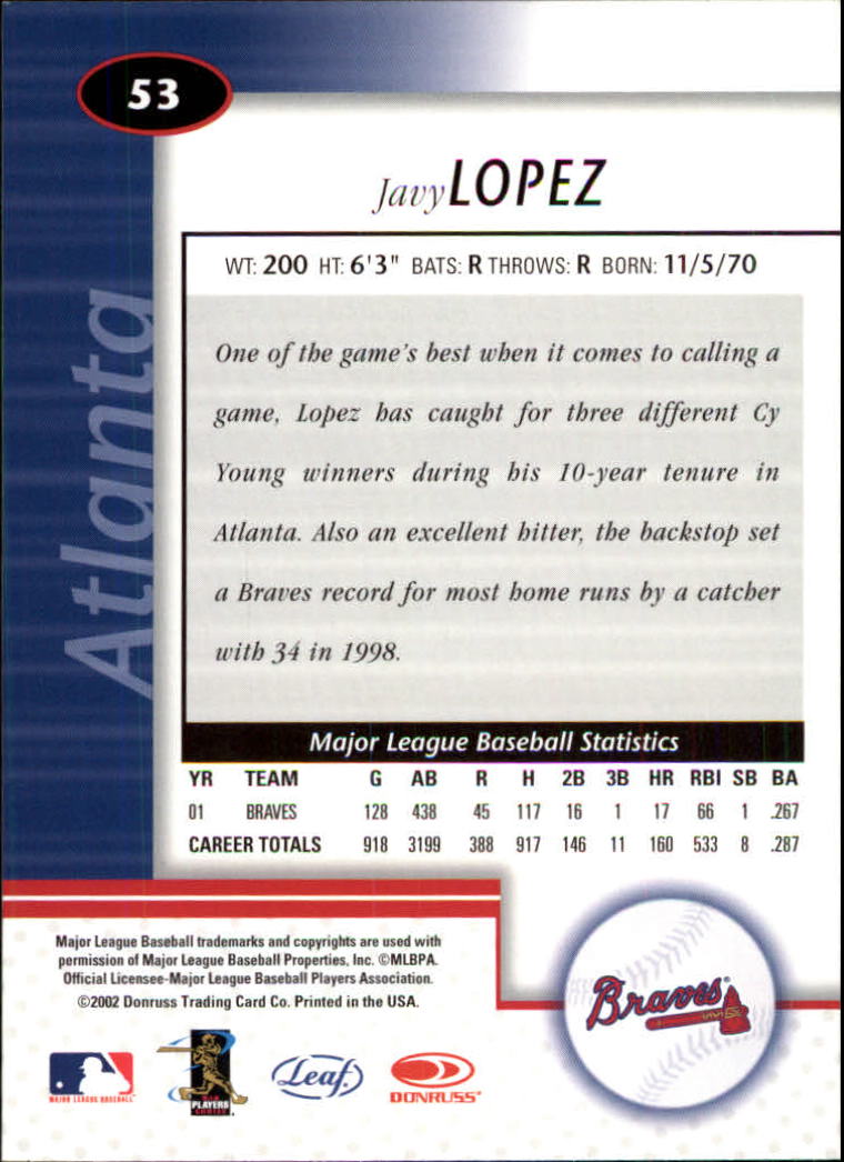 2002 Leaf Certified #53 Javy Lopez back image