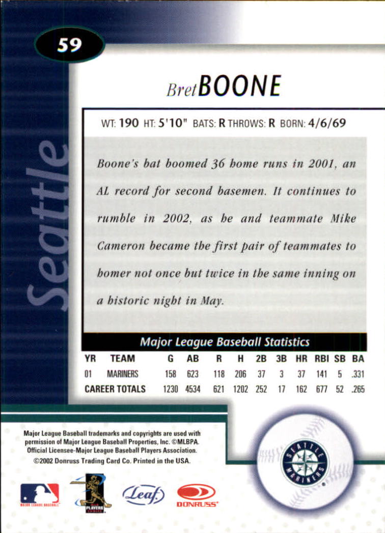 2002 Leaf Certified #59 Bret Boone back image