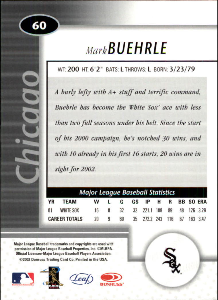 2002 Leaf Certified #60 Mark Buehrle back image