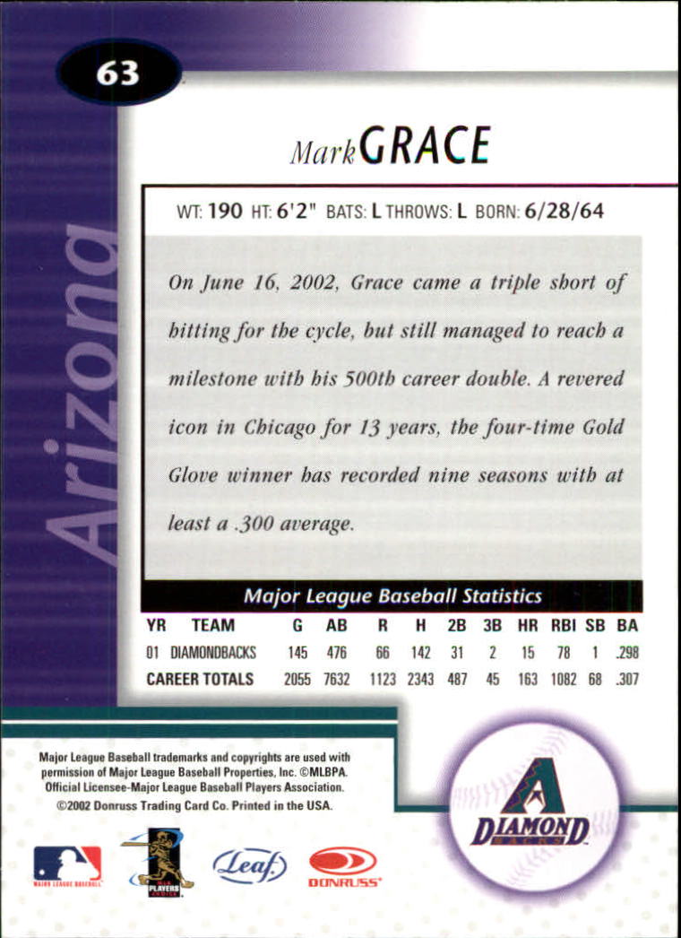 2002 Leaf Certified #63 Mark Grace back image