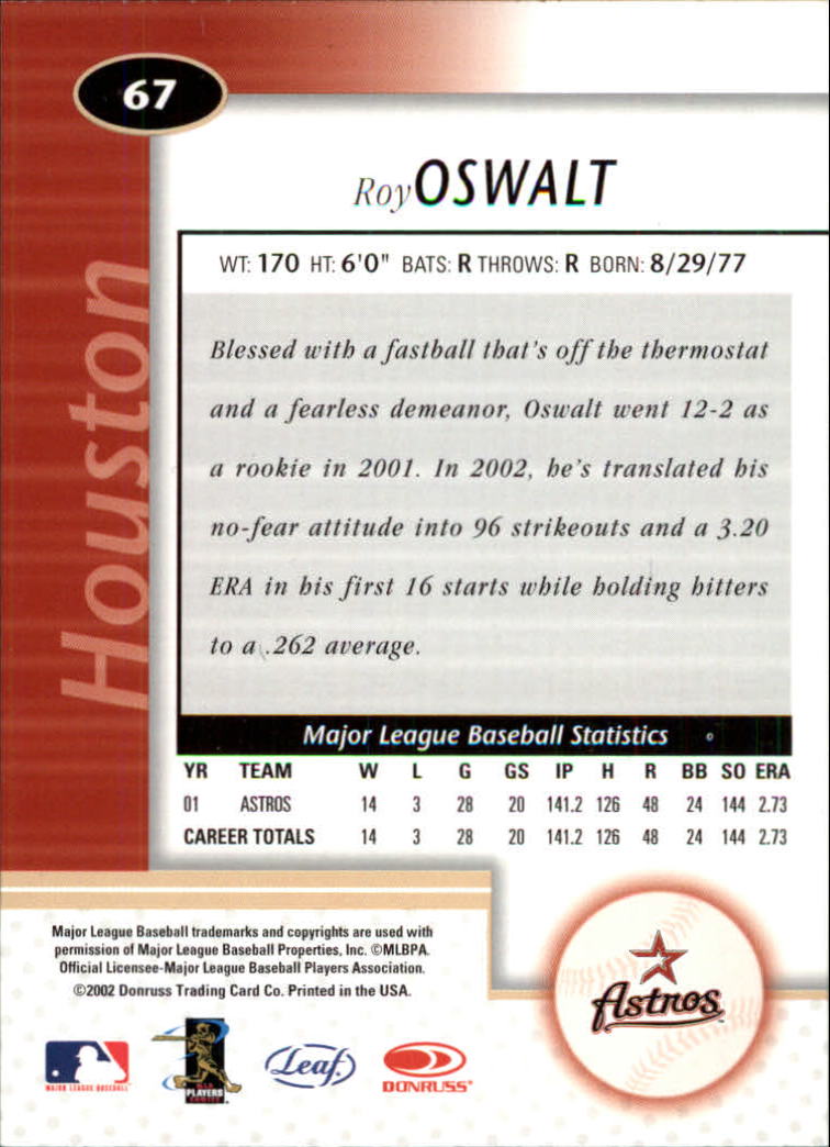 2002 Leaf Certified #67 Roy Oswalt back image