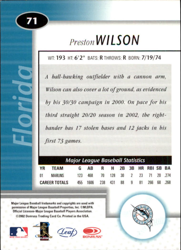 2002 Leaf Certified #71 Preston Wilson back image