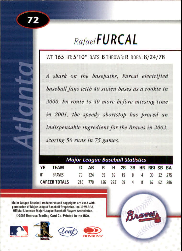 2002 Leaf Certified #72 Rafael Furcal back image