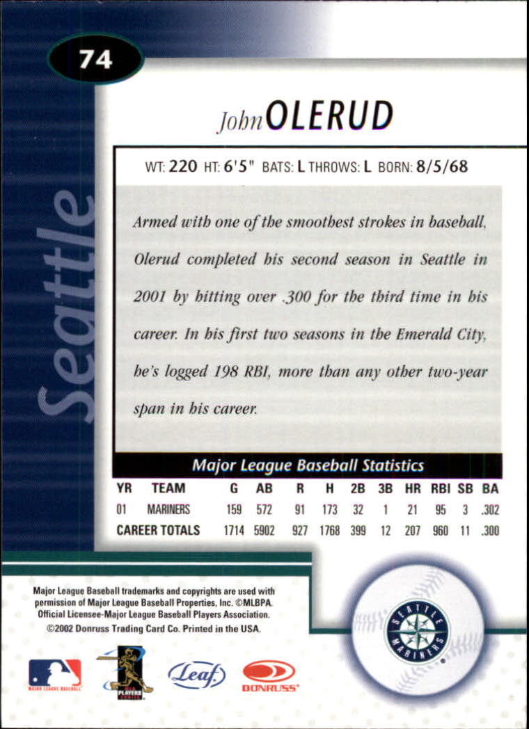 2002 Leaf Certified #74 John Olerud back image