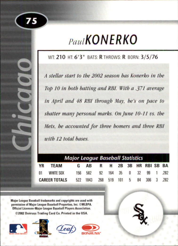 2002 Leaf Certified #75 Paul Konerko back image