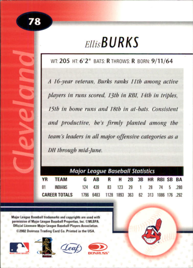 2002 Leaf Certified #78 Ellis Burks back image