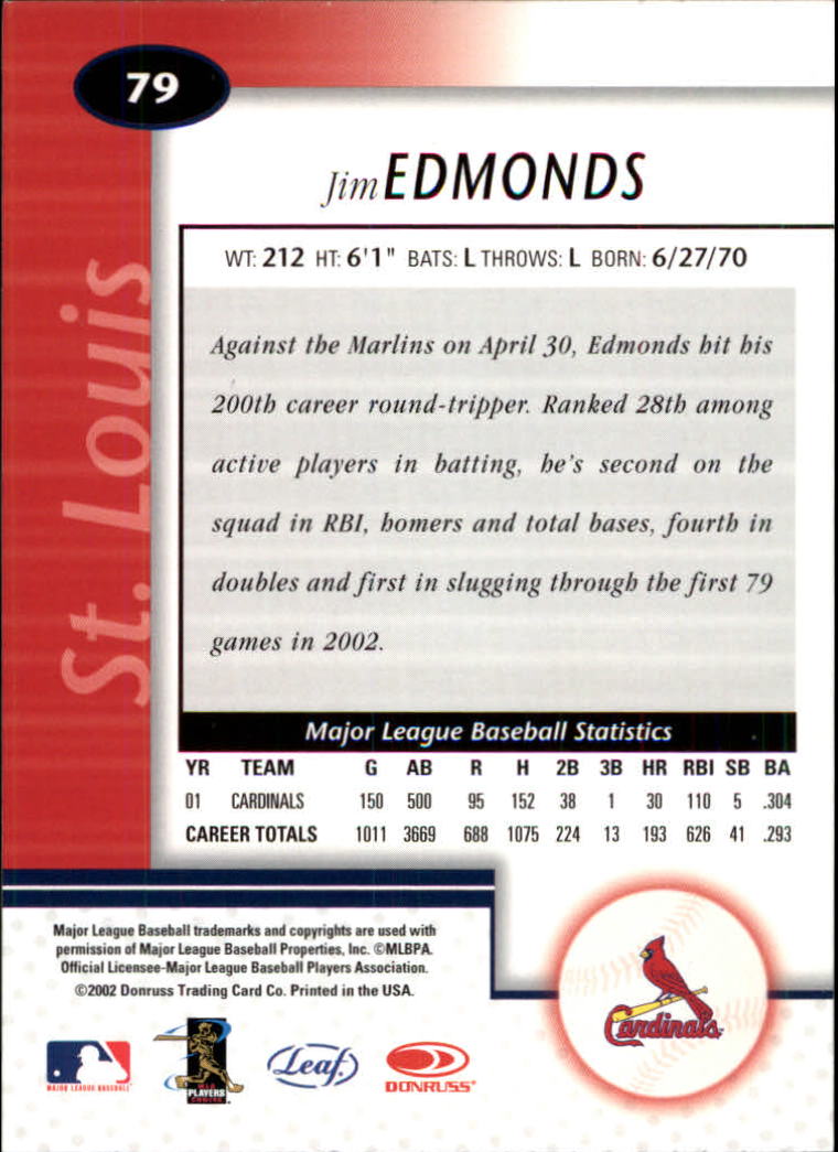 2002 Leaf Certified #79 Jim Edmonds back image