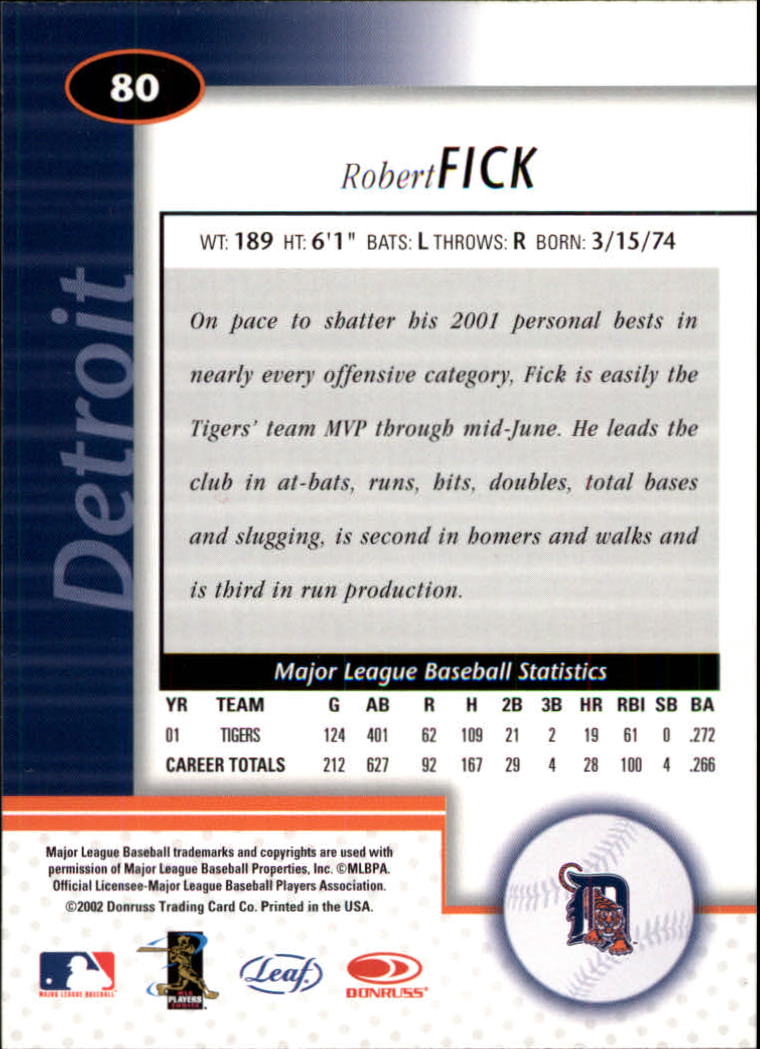2002 Leaf Certified #80 Robert Fick back image