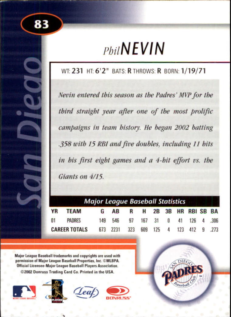 2002 Leaf Certified #83 Phil Nevin back image
