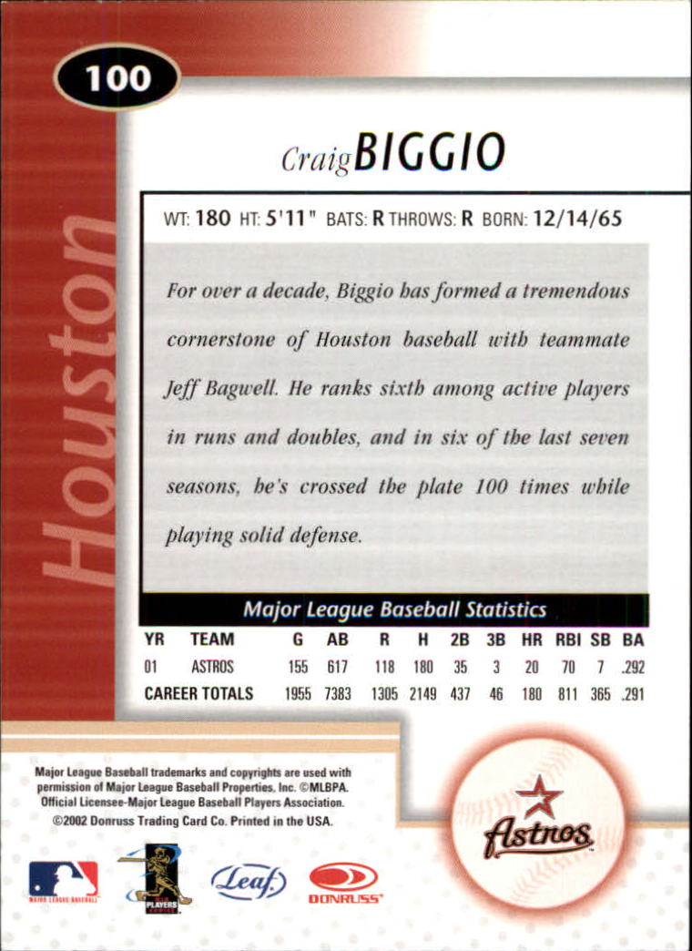 2002 Leaf Certified #100 Craig Biggio back image